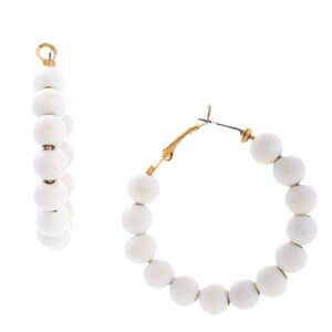 SAACHI Anthropologie NEW White Wooden Beaded Hoop Earringsringa